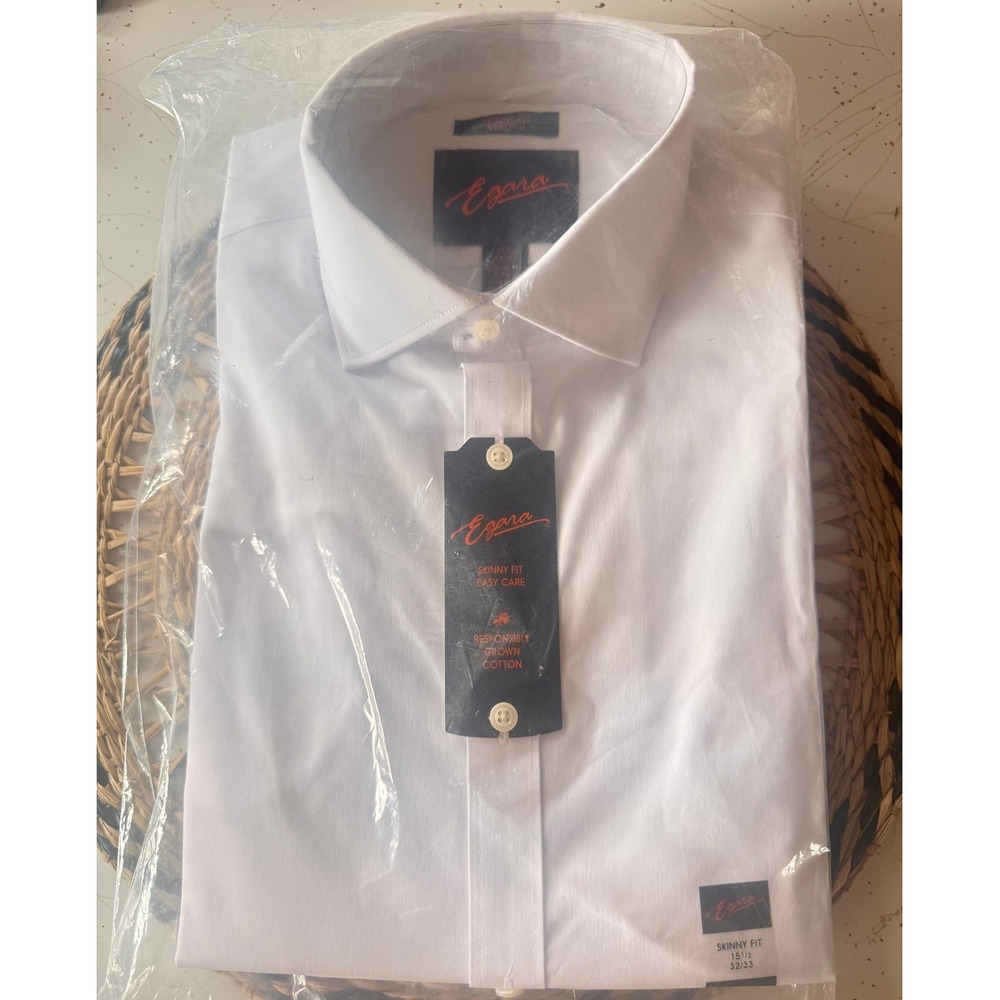 Egara Skinny Fit Easy Care Dress Shirt White 15.5 32/33 Mens NWT
